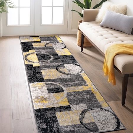 World Rug Gallery Contemporary Abstract Circle Design Soft Runner Rug 2'x10' Yellow 307YELLOW2X10